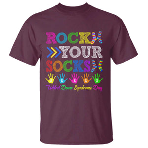 World Down Syndrome Day T Shirt Rock Your Socks Awareness Support 321 TS10 Maroon Print Your Wear