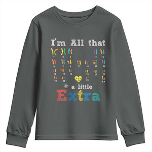 World Down Syndrome Day Youth Sweatshirt 321 Awareness Support All That Little Extra T21 TS10 Dark Heather Print Your Wear