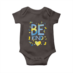 World Down Syndrome Day Baby Onesie Awareness Support Blue Yellow Ribbon Be Nice Kind TS10 Dark Chocolate Print Your Wear