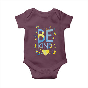 World Down Syndrome Day Baby Onesie Awareness Support Blue Yellow Ribbon Be Nice Kind TS10 Maroon Print Your Wear