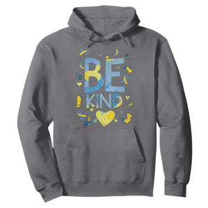 World Down Syndrome Day Hoodie Awareness Support Blue Yellow Ribbon Be Nice Kind TS10 Charcoal Print Your Wear