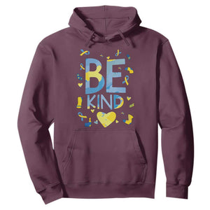 World Down Syndrome Day Hoodie Awareness Support Blue Yellow Ribbon Be Nice Kind TS10 Maroon Print Your Wear