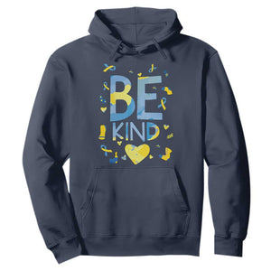 World Down Syndrome Day Hoodie Awareness Support Blue Yellow Ribbon Be Nice Kind TS10 Navy Print Your Wear