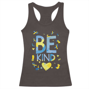 World Down Syndrome Day Racerback Tank Top Awareness Support Blue Yellow Ribbon Be Nice Kind TS10 Dark Chocolate Print Your Wear