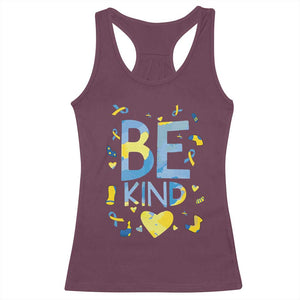 World Down Syndrome Day Racerback Tank Top Awareness Support Blue Yellow Ribbon Be Nice Kind TS10 Maroon Print Your Wear