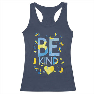 World Down Syndrome Day Racerback Tank Top Awareness Support Blue Yellow Ribbon Be Nice Kind TS10 Navy Print Your Wear