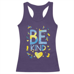 World Down Syndrome Day Racerback Tank Top Awareness Support Blue Yellow Ribbon Be Nice Kind TS10 Purple Print Your Wear