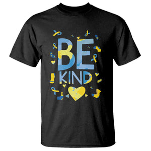 World Down Syndrome Day T Shirt Awareness Support Blue Yellow Ribbon Be Nice Kind TS10 Black Print Your Wear