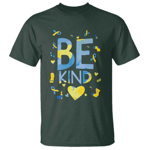 World Down Syndrome Day T Shirt Awareness Support Blue Yellow Ribbon Be Nice Kind TS10 Dark Forest Green Print Your Wear