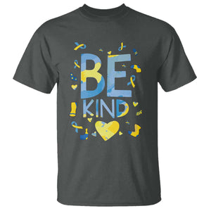 World Down Syndrome Day T Shirt Awareness Support Blue Yellow Ribbon Be Nice Kind TS10 Dark Heather Print Your Wear