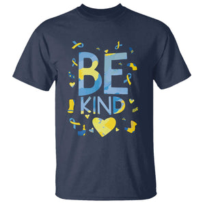 World Down Syndrome Day T Shirt Awareness Support Blue Yellow Ribbon Be Nice Kind TS10 Navy Print Your Wear