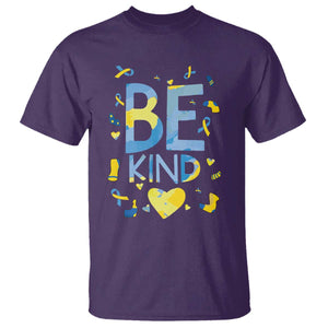 World Down Syndrome Day T Shirt Awareness Support Blue Yellow Ribbon Be Nice Kind TS10 Purple Print Your Wear