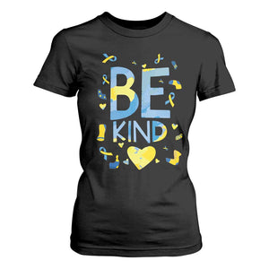 World Down Syndrome Day T Shirt For Women Awareness Support Blue Yellow Ribbon Be Nice Kind TS10 Black Print Your Wear