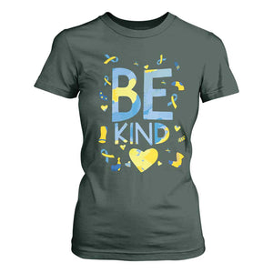 World Down Syndrome Day T Shirt For Women Awareness Support Blue Yellow Ribbon Be Nice Kind TS10 Dark Forest Green Print Your Wear