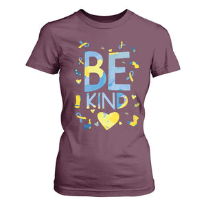World Down Syndrome Day T Shirt For Women Awareness Support Blue Yellow Ribbon Be Nice Kind TS10 Maroon Print Your Wear
