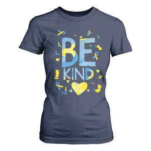 World Down Syndrome Day T Shirt For Women Awareness Support Blue Yellow Ribbon Be Nice Kind TS10 Navy Print Your Wear