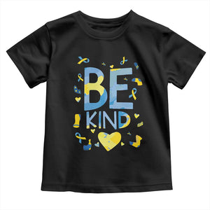 World Down Syndrome Day Toddler T Shirt Awareness Support Blue Yellow Ribbon Be Nice Kind TS10 Black Print Your Wear