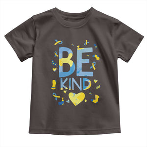 World Down Syndrome Day Toddler T Shirt Awareness Support Blue Yellow Ribbon Be Nice Kind TS10 Dark Chocolate Print Your Wear
