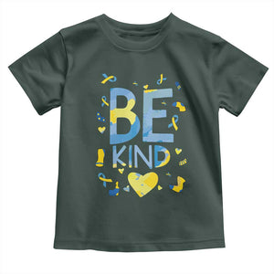 World Down Syndrome Day Toddler T Shirt Awareness Support Blue Yellow Ribbon Be Nice Kind TS10 Dark Forest Green Print Your Wear