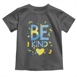 World Down Syndrome Day Toddler T Shirt Awareness Support Blue Yellow Ribbon Be Nice Kind TS10 Dark Heather Print Your Wear