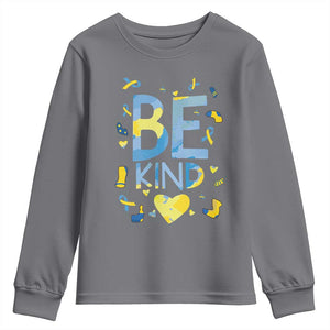World Down Syndrome Day Youth Sweatshirt Awareness Support Blue Yellow Ribbon Be Nice Kind TS10 Charcoal Print Your Wear