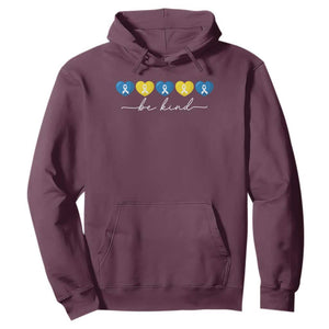 Down Syndrome Awareness Hoodie Blue Yellow Ribbon Be Kind TS10 Maroon Print Your Wear