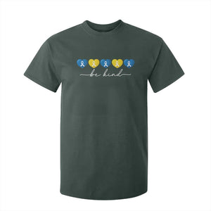 Down Syndrome Awareness T Shirt For Kid Blue Yellow Ribbon Be Kind TS10 Dark Forest Green Print Your Wear