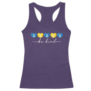 Down Syndrome Awareness Racerback Tank Top Blue Yellow Ribbon Be Kind TS10 Purple Print Your Wear