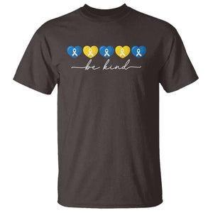 Down Syndrome Awareness T Shirt Blue Yellow Ribbon Be Kind TS10 Dark Chocolate Print Your Wear