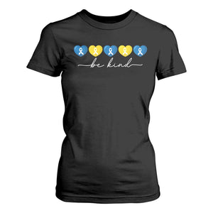 Down Syndrome Awareness T Shirt For Women Blue Yellow Ribbon Be Kind TS10 Black Print Your Wear