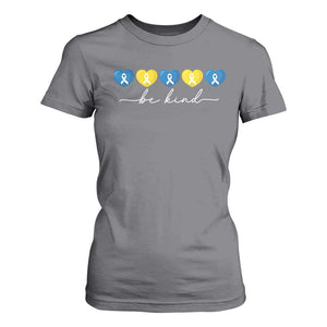 Down Syndrome Awareness T Shirt For Women Blue Yellow Ribbon Be Kind TS10 Charcoal Print Your Wear
