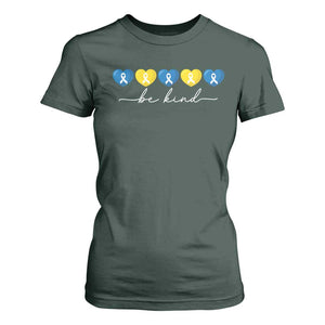 Down Syndrome Awareness T Shirt For Women Blue Yellow Ribbon Be Kind TS10 Dark Forest Green Print Your Wear