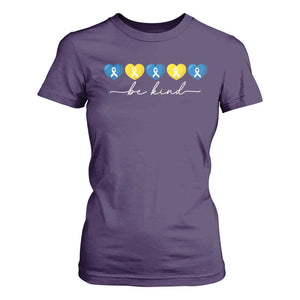 Down Syndrome Awareness T Shirt For Women Blue Yellow Ribbon Be Kind TS10 Purple Print Your Wear