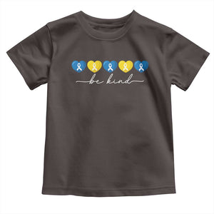 Down Syndrome Awareness Toddler T Shirt Blue Yellow Ribbon Be Kind TS10 Dark Chocolate Print Your Wear