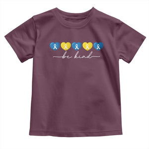 Down Syndrome Awareness Toddler T Shirt Blue Yellow Ribbon Be Kind TS10 Maroon Print Your Wear