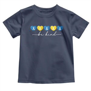 Down Syndrome Awareness Toddler T Shirt Blue Yellow Ribbon Be Kind TS10 Navy Print Your Wear