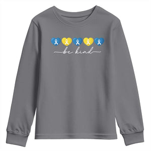 Down Syndrome Awareness Youth Sweatshirt Blue Yellow Ribbon Be Kind TS10 Charcoal Print Your Wear