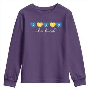 Down Syndrome Awareness Youth Sweatshirt Blue Yellow Ribbon Be Kind TS10 Purple Print Your Wear