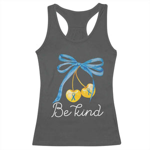 World Down Syndrome Day Racerback Tank Top Blue Yellow Cherry Bow Coquette Be Kind TS10 Dark Heather Print Your Wear