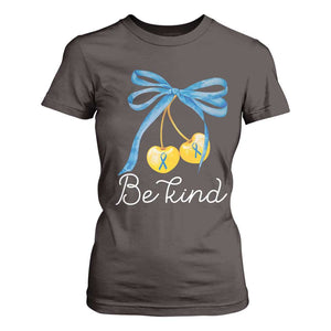 World Down Syndrome Day T Shirt For Women Blue Yellow Cherry Bow Coquette Be Kind TS10 Dark Chocolate Print Your Wear