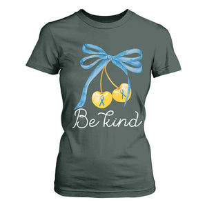 World Down Syndrome Day T Shirt For Women Blue Yellow Cherry Bow Coquette Be Kind TS10 Dark Forest Green Print Your Wear