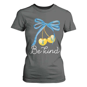 World Down Syndrome Day T Shirt For Women Blue Yellow Cherry Bow Coquette Be Kind TS10 Dark Heather Print Your Wear