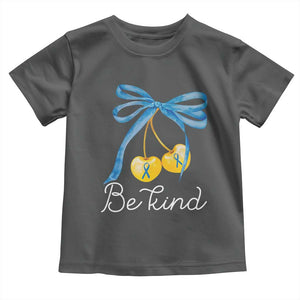 World Down Syndrome Day Toddler T Shirt Blue Yellow Cherry Bow Coquette Be Kind TS10 Dark Heather Print Your Wear