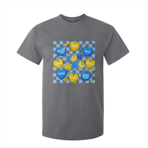 World Down Syndrome Day T Shirt For Kid Blue Yellow Ribbon Retro Heart Love TS10 Charcoal Print Your Wear