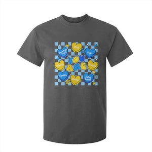 World Down Syndrome Day T Shirt For Kid Blue Yellow Ribbon Retro Heart Love TS10 Dark Heather Print Your Wear