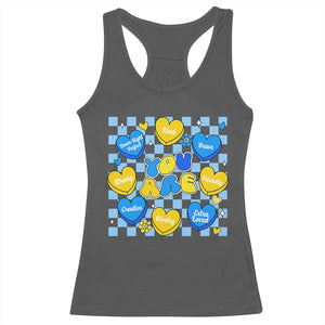 World Down Syndrome Day Racerback Tank Top Blue Yellow Ribbon Retro Heart Love TS10 Dark Heather Print Your Wear