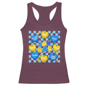 World Down Syndrome Day Racerback Tank Top Blue Yellow Ribbon Retro Heart Love TS10 Maroon Print Your Wear