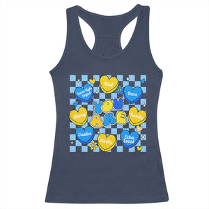 World Down Syndrome Day Racerback Tank Top Blue Yellow Ribbon Retro Heart Love TS10 Navy Print Your Wear