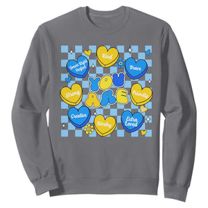 World Down Syndrome Day Sweatshirt Blue Yellow Ribbon Retro Heart Love TS10 Charcoal Print Your Wear