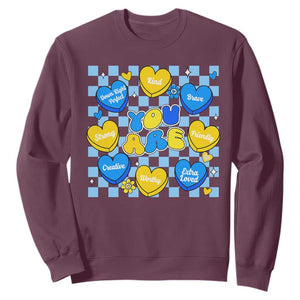 World Down Syndrome Day Sweatshirt Blue Yellow Ribbon Retro Heart Love TS10 Maroon Print Your Wear